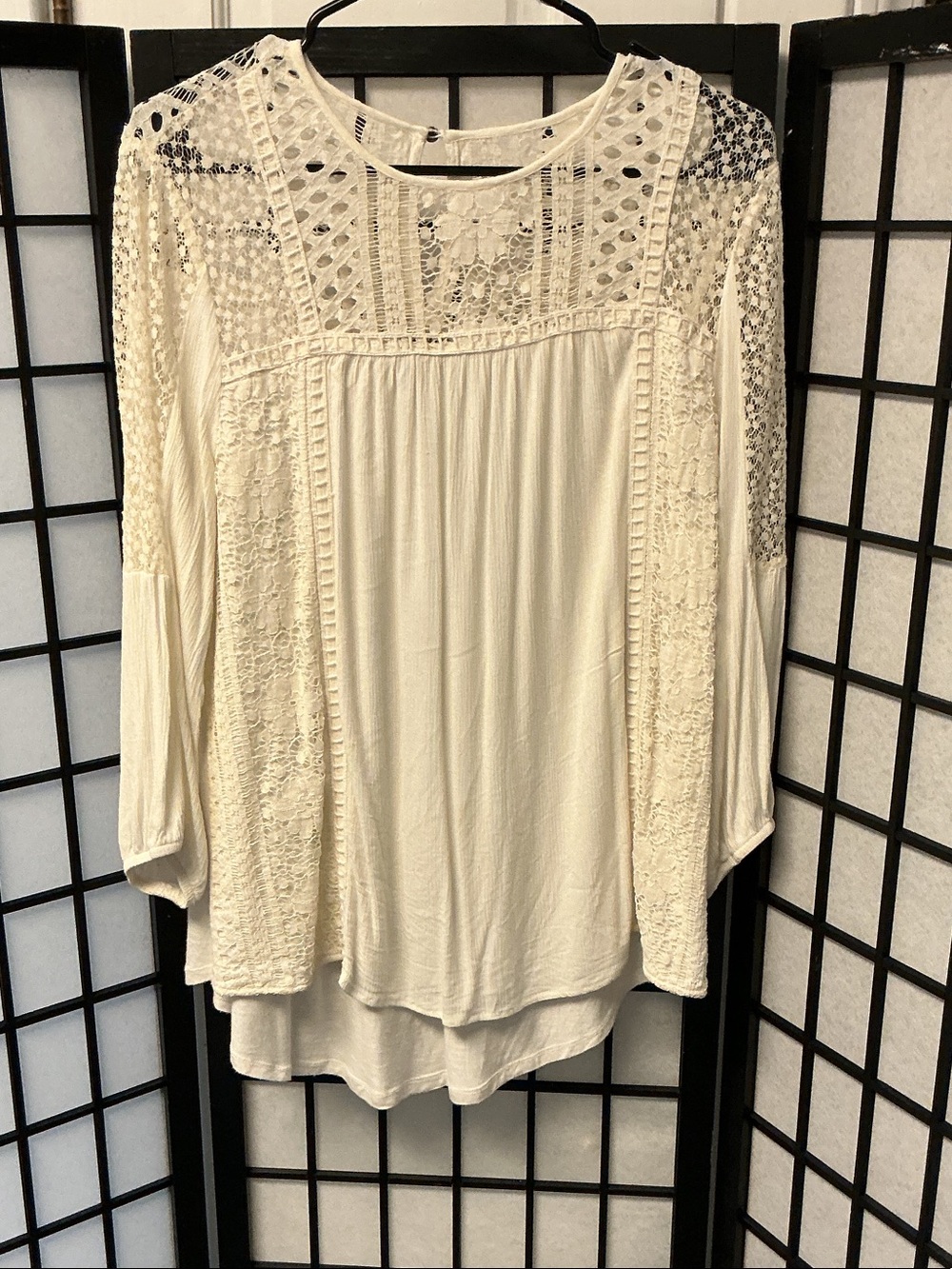 Knox Rose Cream Crochet Lace Peasant Blouse
